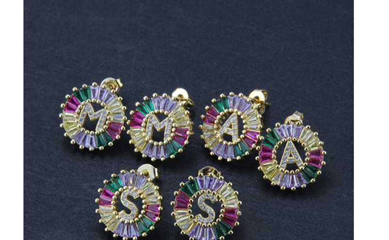 Fashion Color M Cubic Zirconia Small Letter Stud Earrings,Earrings