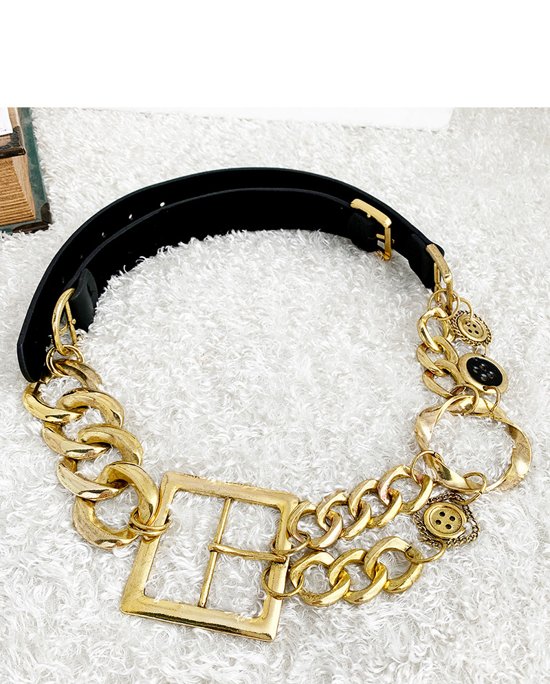 Fashion Black Alloy Pu Chain Stitching Square Belt,Wide belts