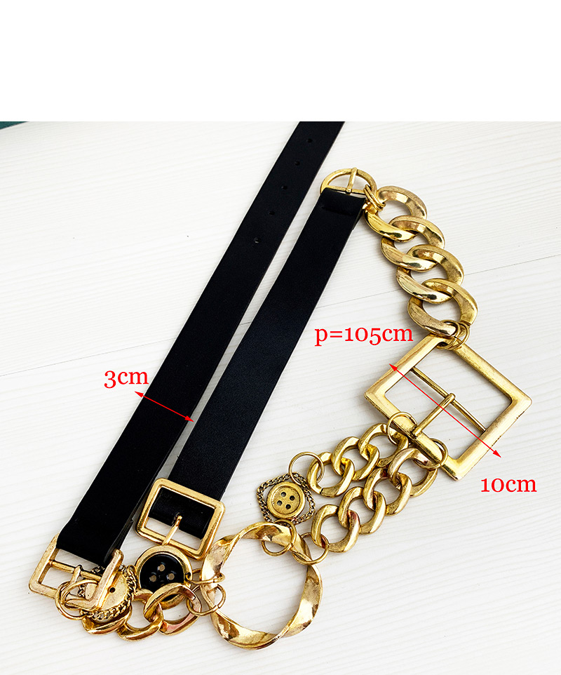 Fashion Black Alloy Pu Chain Stitching Square Belt,Wide belts