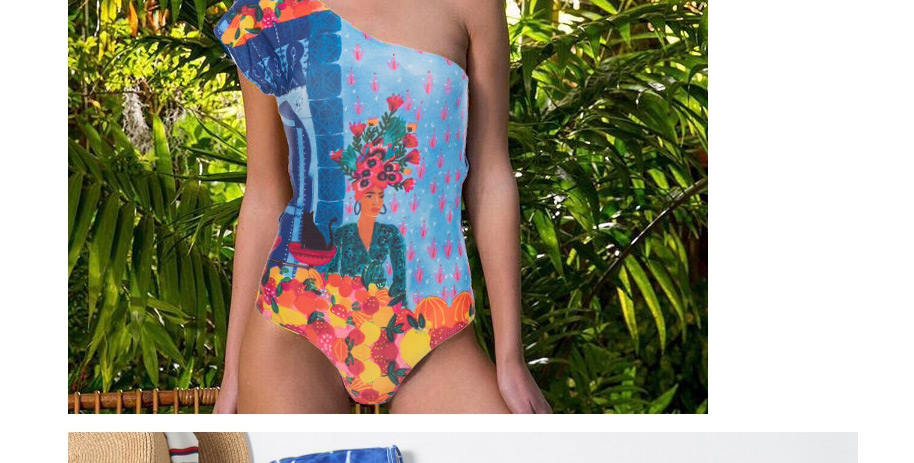 Fashion One-shouldered Deer One-shoulder Printed One-piece Swimsuit,One Pieces