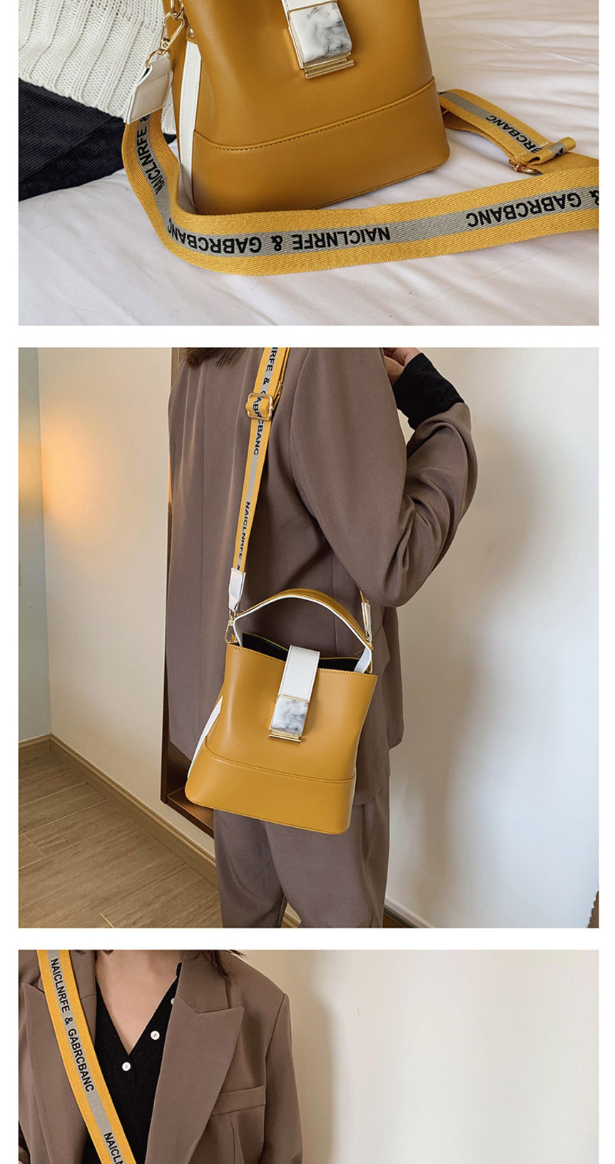Fashion Yellow Contrast Stitching Wide Shoulder Strap Shoulder Bag,Shoulder bags