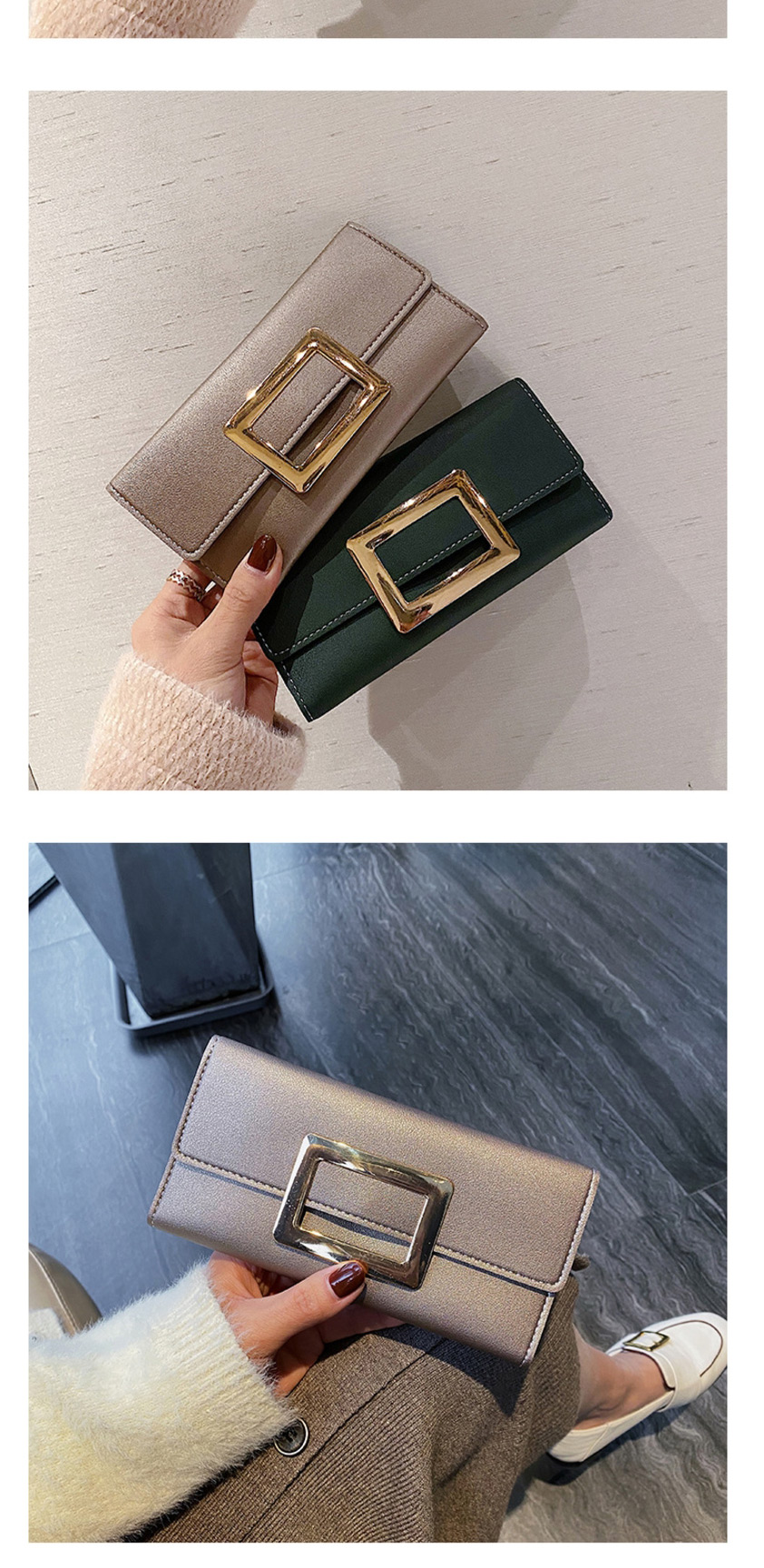Fashion Green Long Trifold Wallet,Wallet