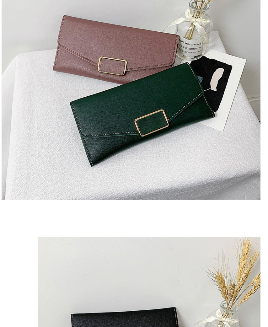 Fashion Green Square Buckle Embroidered Thread Long Wallet,Wallet