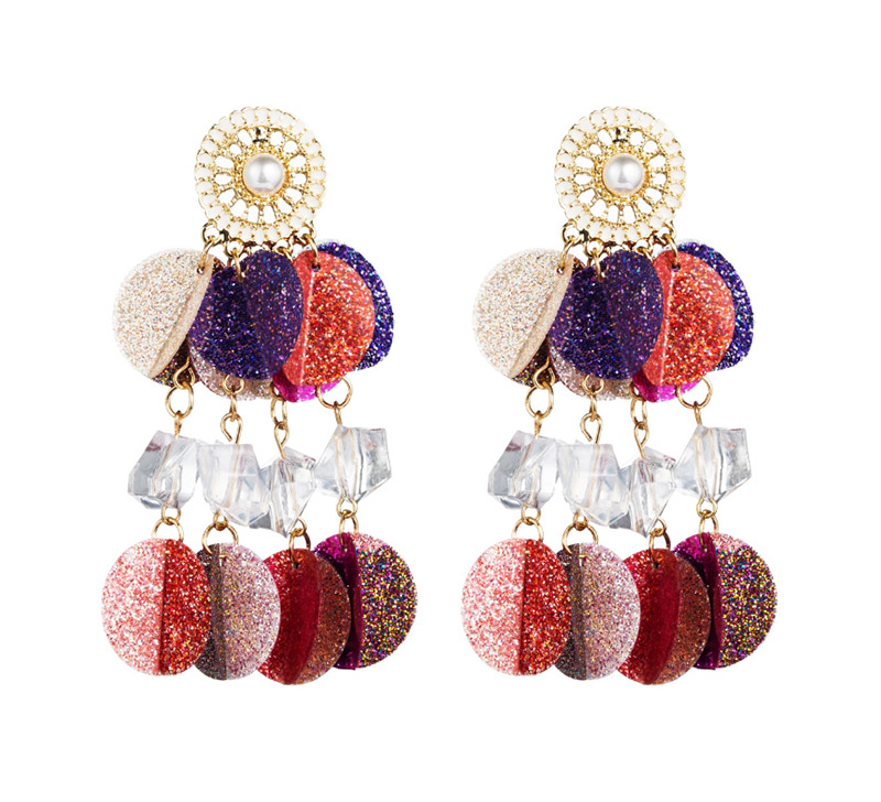 Fashion Color Round Sequin Tassel Earrings,Drop Earrings