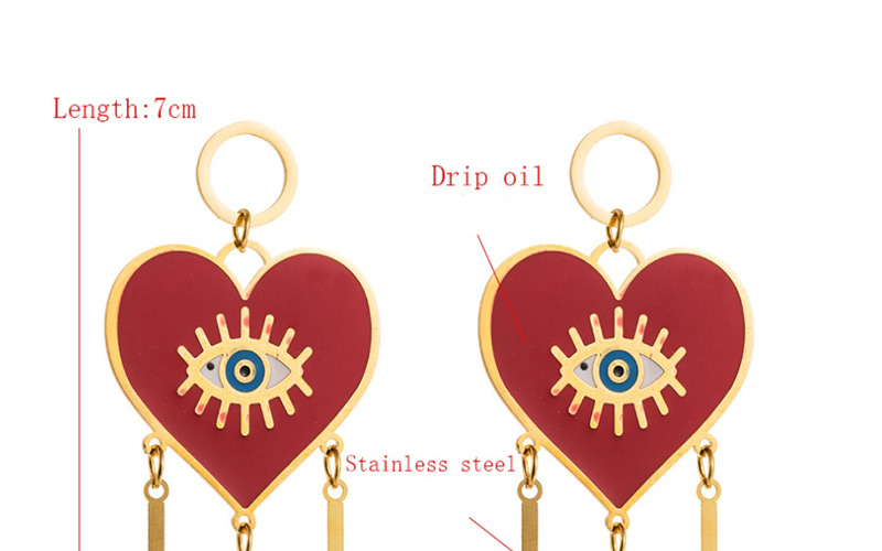 Fashion Red Heart-shaped Stainless Steel Drip Oil Tassel Earrings,Drop Earrings