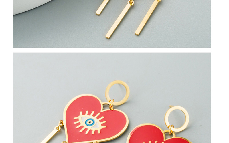 Fashion Red Heart-shaped Stainless Steel Drip Oil Tassel Earrings,Drop Earrings
