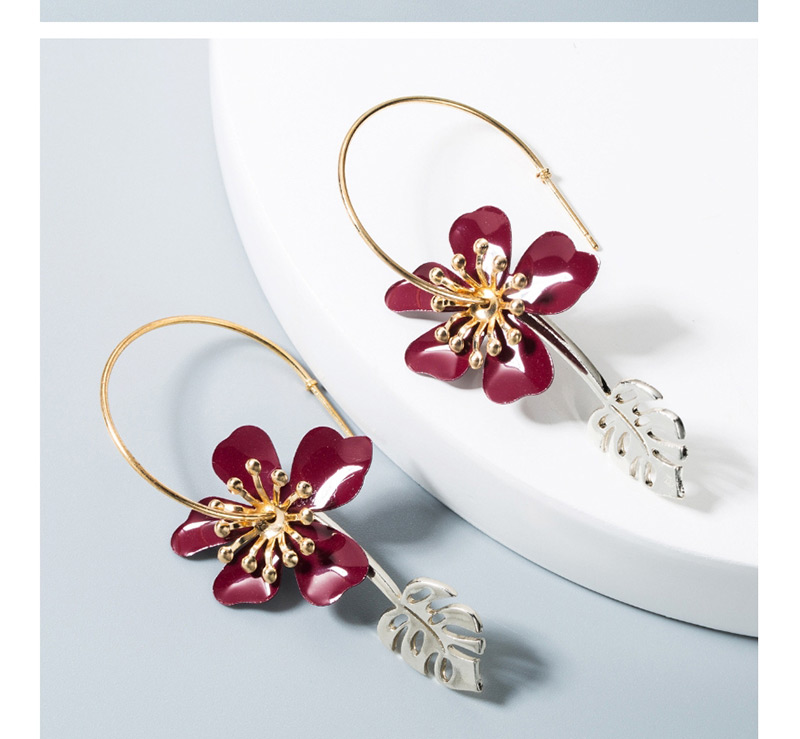 Fashion Pink Leaf Eternal Flower Ear Studs,Drop Earrings
