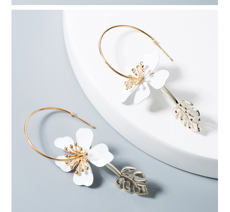 Fashion White Leaf Eternal Flower Ear Studs,Drop Earrings