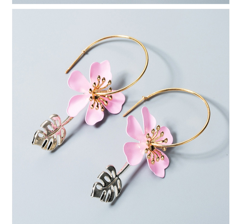 Fashion Pink Leaf Eternal Flower Ear Studs,Drop Earrings