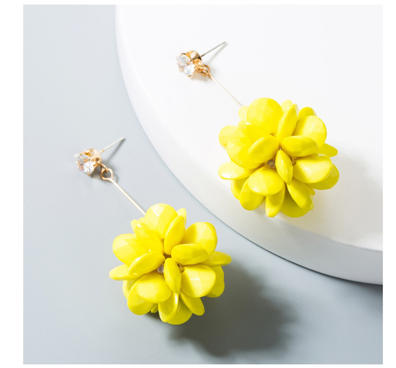 Fashion Yellow  Silver Needle Geometric Flower Ball Diamond Stud Earrings,Drop Earrings