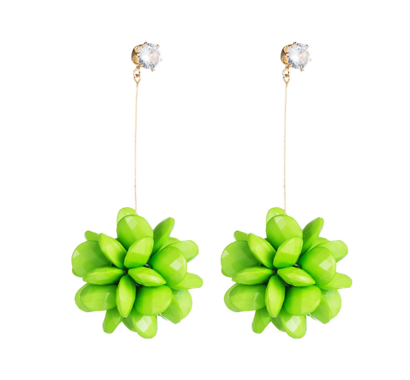 Fashion Green  Silver Needle Geometric Flower Ball Diamond Stud Earrings,Drop Earrings