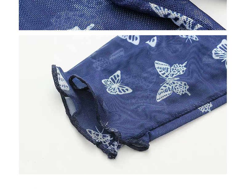 Fashion Blue Butterfly Print Mesh T-shirt,Blouses