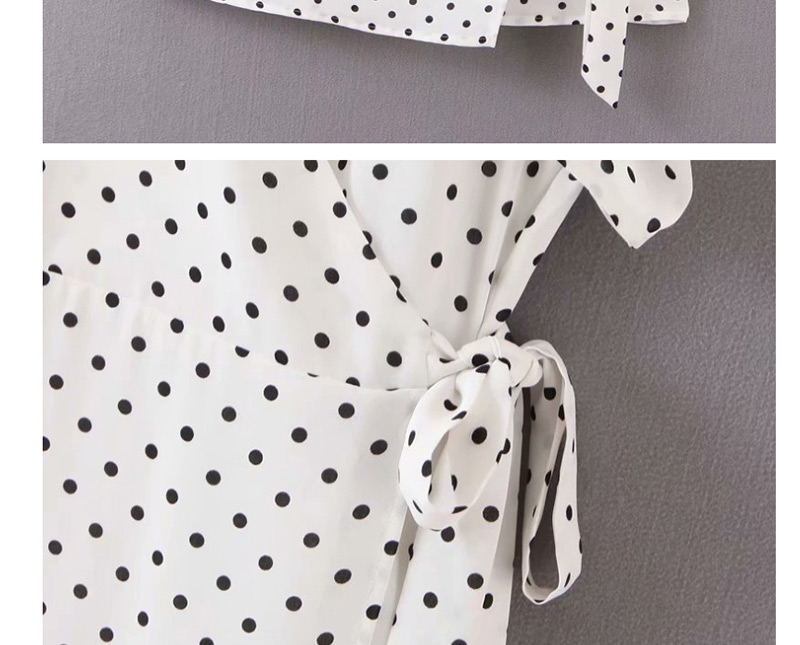 Fashion White Polka-dot Wrap Wrap V-neck Dress,Mini & Short Dresses