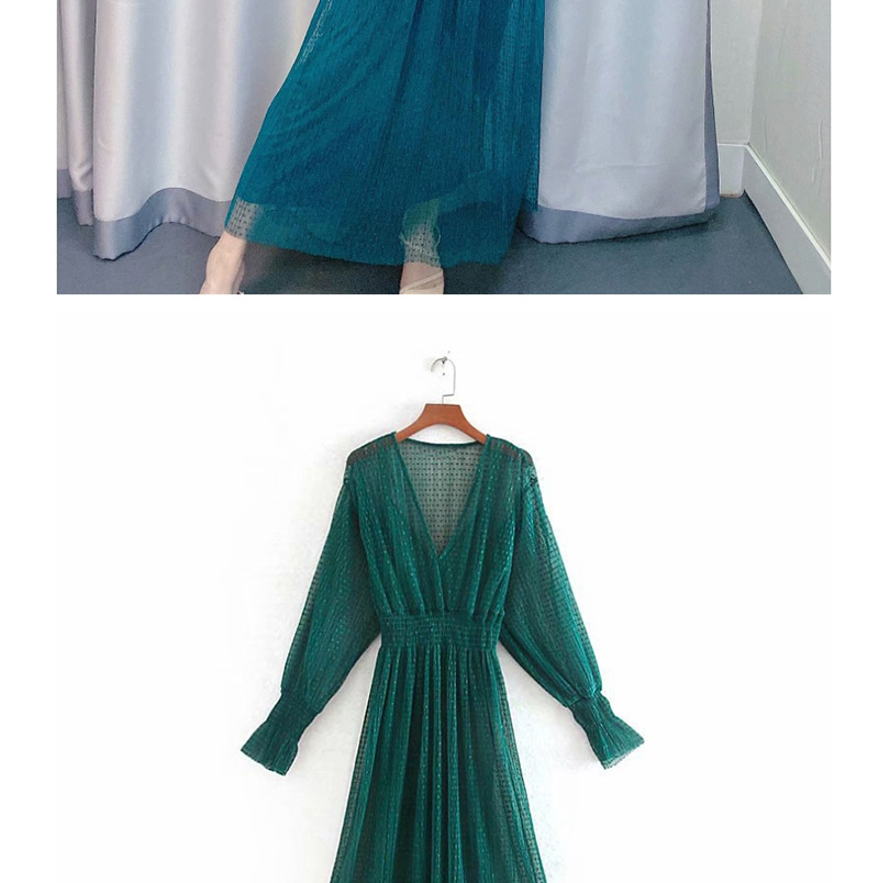 Fashion Green Book V-neck Dress,Long Dress