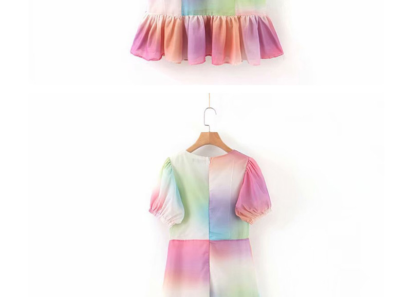 Fashion Color Skirt Gradient Ruffled V-neck Dress,Long Dress