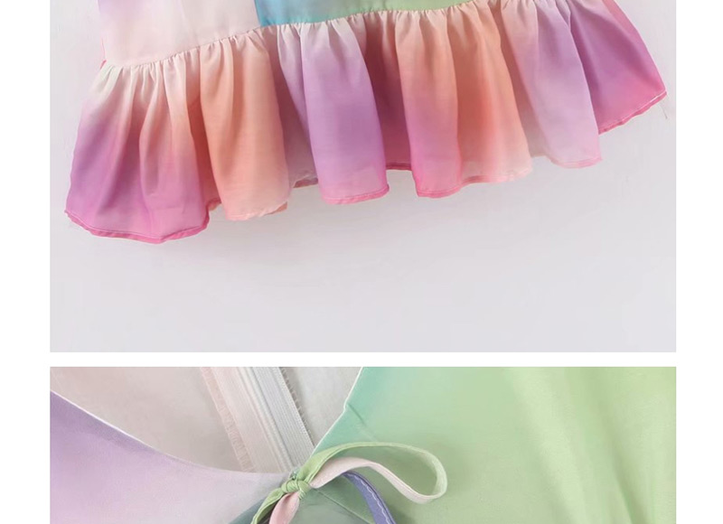 Fashion Color Skirt Gradient Ruffled V-neck Dress,Long Dress