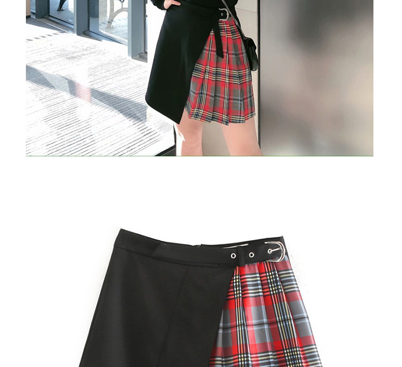 Fashion Color Irregular Checked A-line Skirt,Skirts