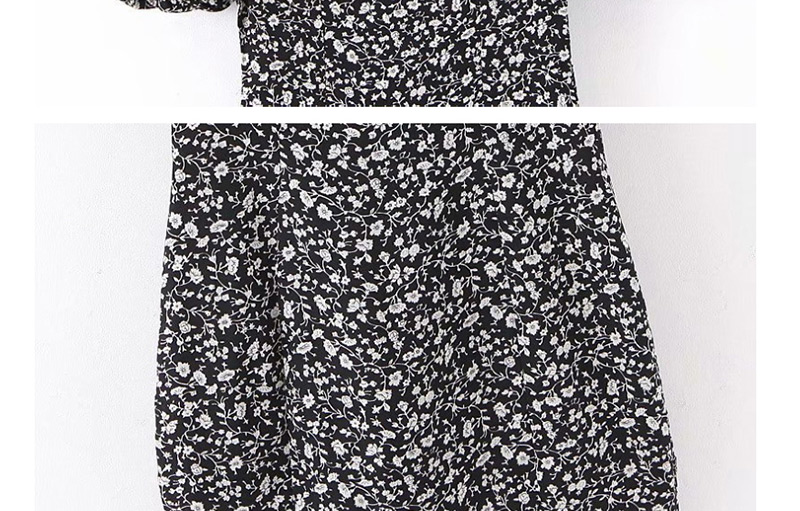 Fashion Black Small Floral Lantern Sleeve Dress,Mini & Short Dresses