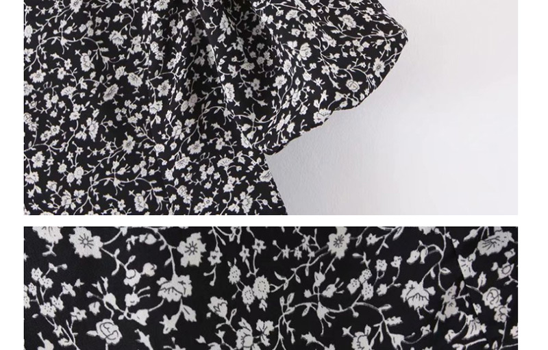 Fashion Black Small Floral Lantern Sleeve Dress,Mini & Short Dresses