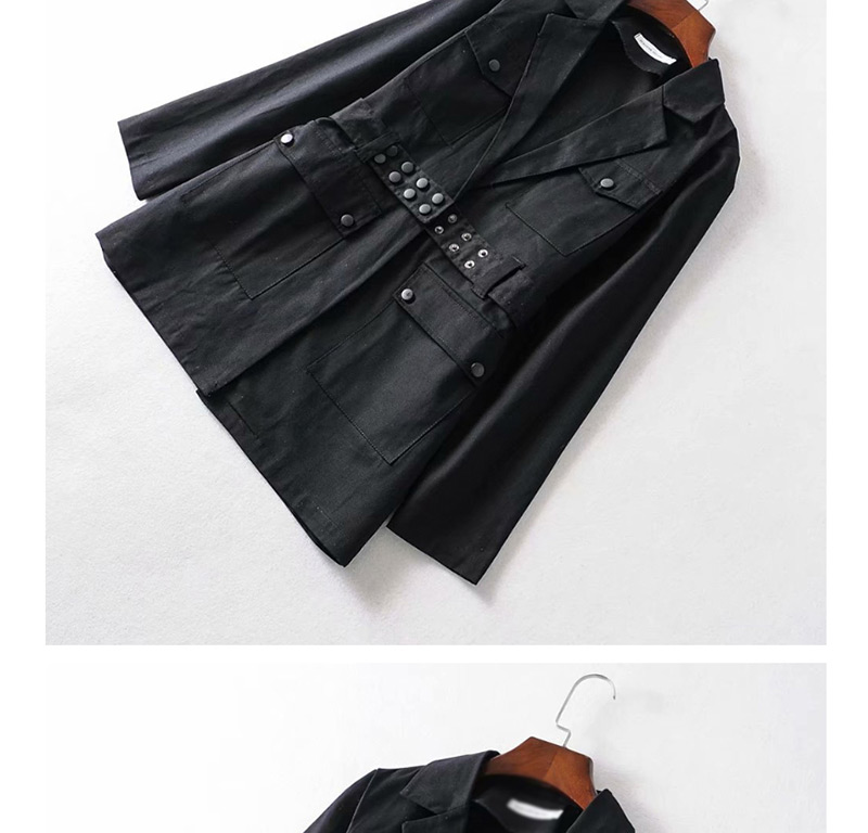 Fashion Black Workwear Mid-length V-neck Coat,Coat-Jacket