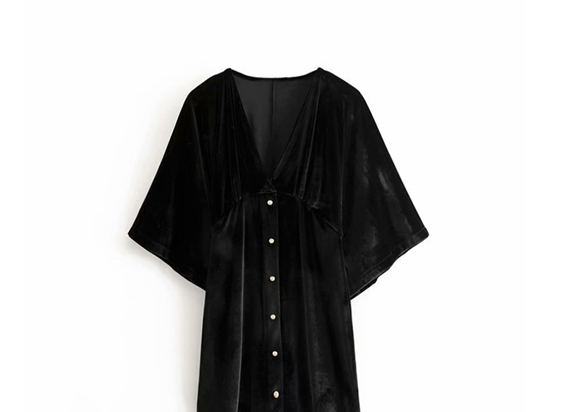 Fashion Black Velvet V-neck Dress With Jewellery Buttons,Mini & Short Dresses
