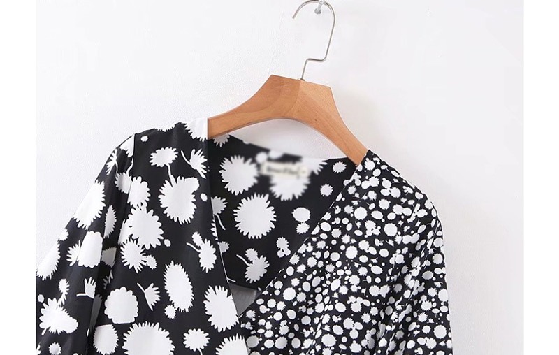 Fashion Black Colorblock Floral Print Wrap Dress,Long Dress