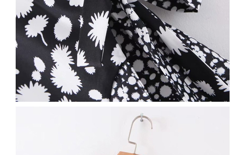 Fashion Black Colorblock Floral Print Wrap Dress,Long Dress