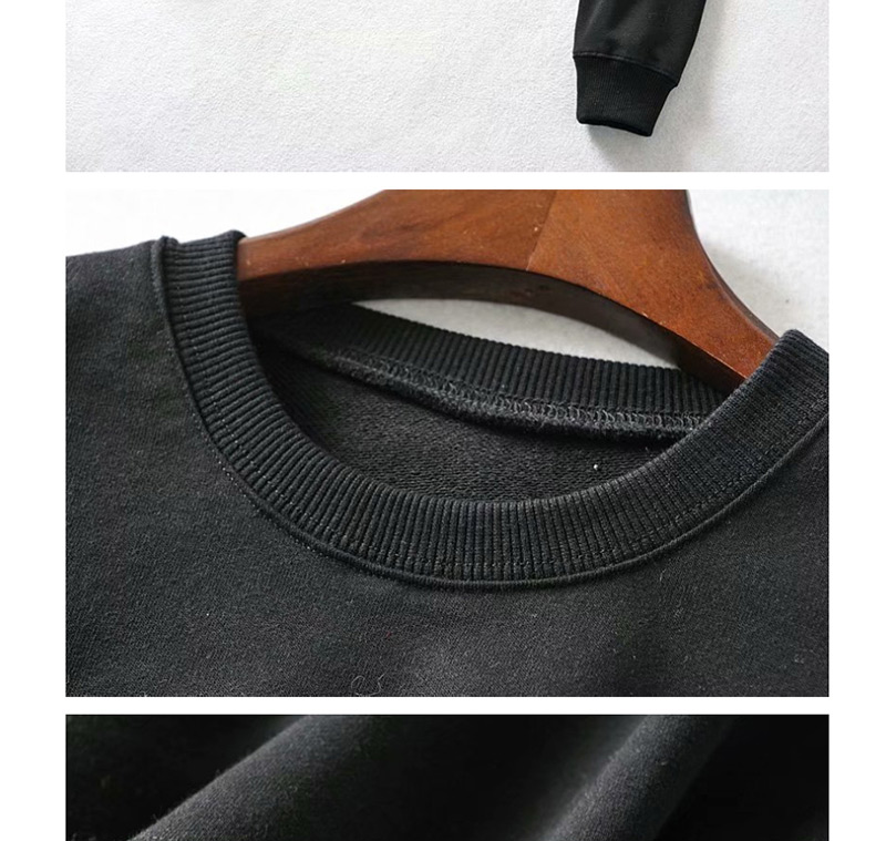 Fashion Black Letter Embroidered Crew Neck Sweatshirt,Blouses