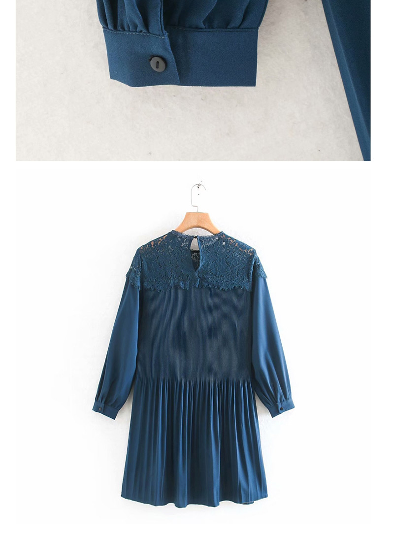 Fashion Blue Small Pleated Panel Dress,Mini & Short Dresses