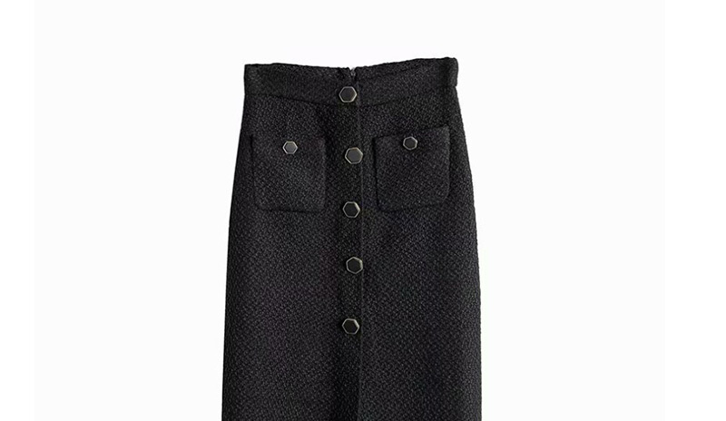 Fashion Black Woolen Single-breasted Midi Skirt,Skirts