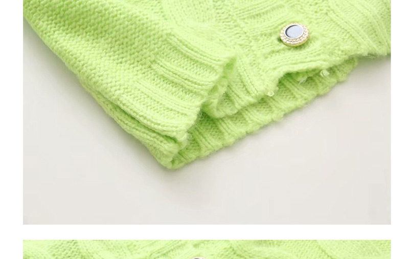 Fashion Green Solid Color V-neck Single Breasted Knit Sweater,Sweater