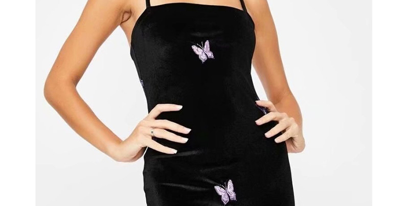 Fashion Black Embroidered Butterfly Camisole Dress,Mini & Short Dresses