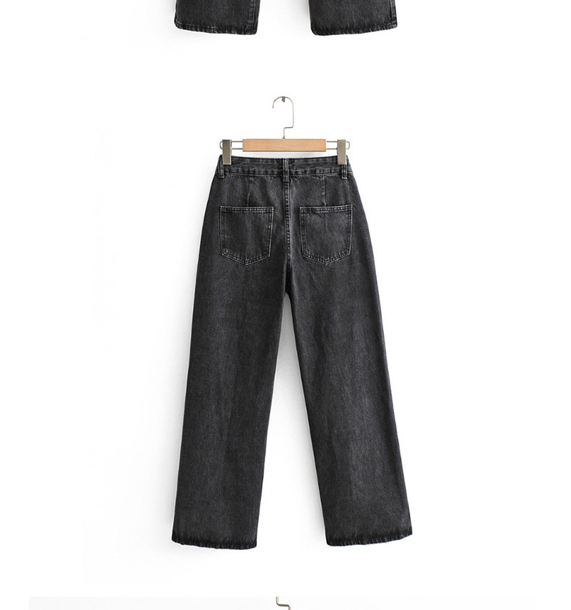 Fashion Black Washed High-rise Wide-leg Jeans,Denim