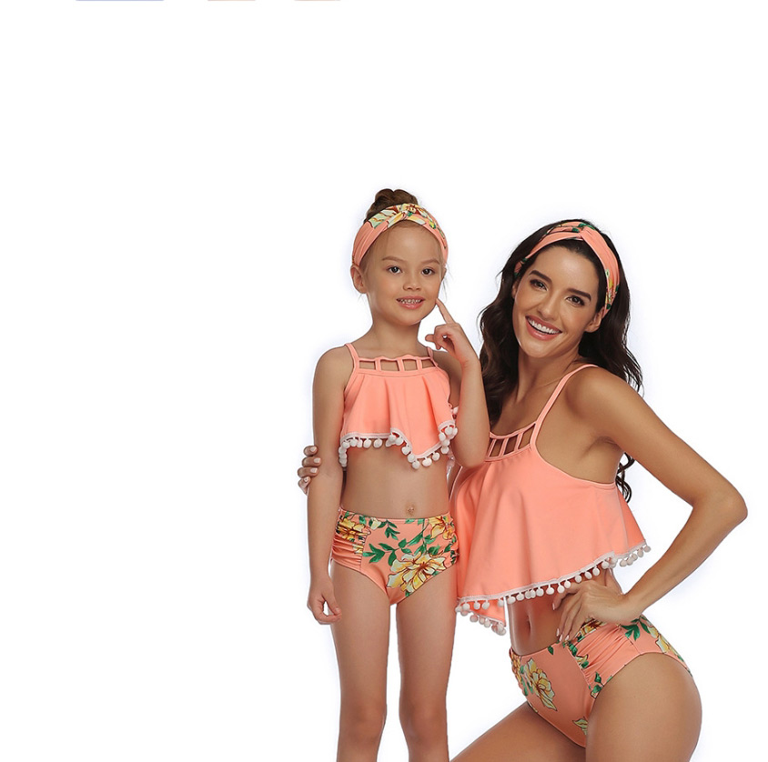 Fashion Red Printed Ruffle Fringe Parent-child Bikini Children,Kids Swimwear