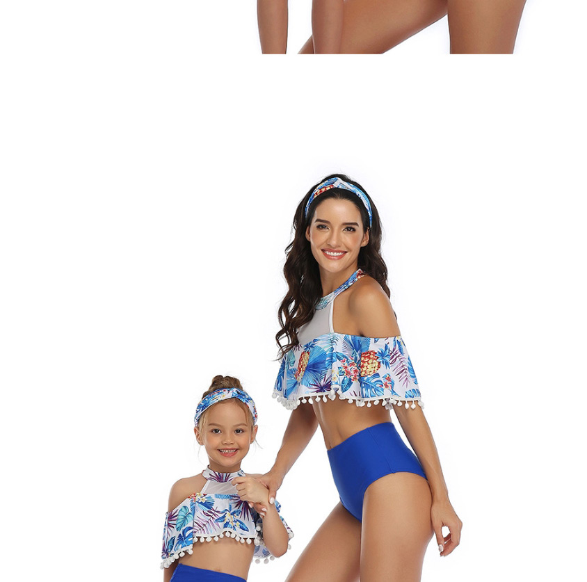 Fashion Blue Printed Ruffle Fringe Parent-child Bikini Children,Kids Swimwear