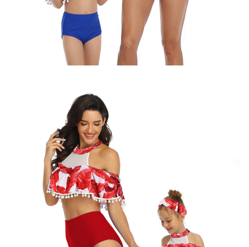 Fashion Red Printed Ruffle Fringe Parent-child Bikini Children,Kids Swimwear