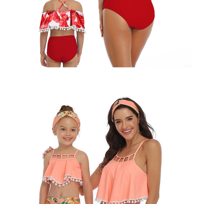 Fashion Orange Printed Ruffle Fringe Parent-child Bikini Adult,Kids Swimwear