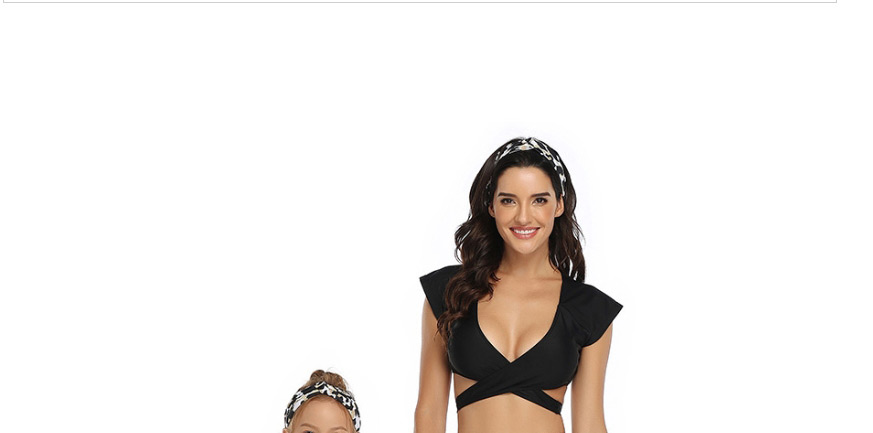 Fashion Black Leopard Print Cross Strap Sports Bikini Three-piece Suit For Adults,Kids Swimwear
