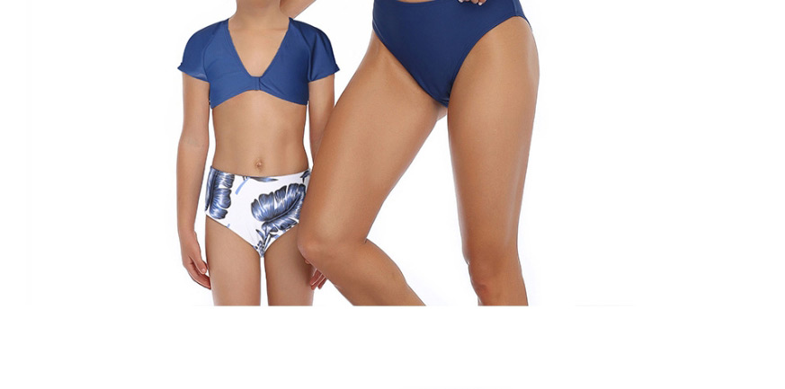 Fashion Blue Print Cross Strap Sports Bikini Three-piece Suit For Adults,Kids Swimwear