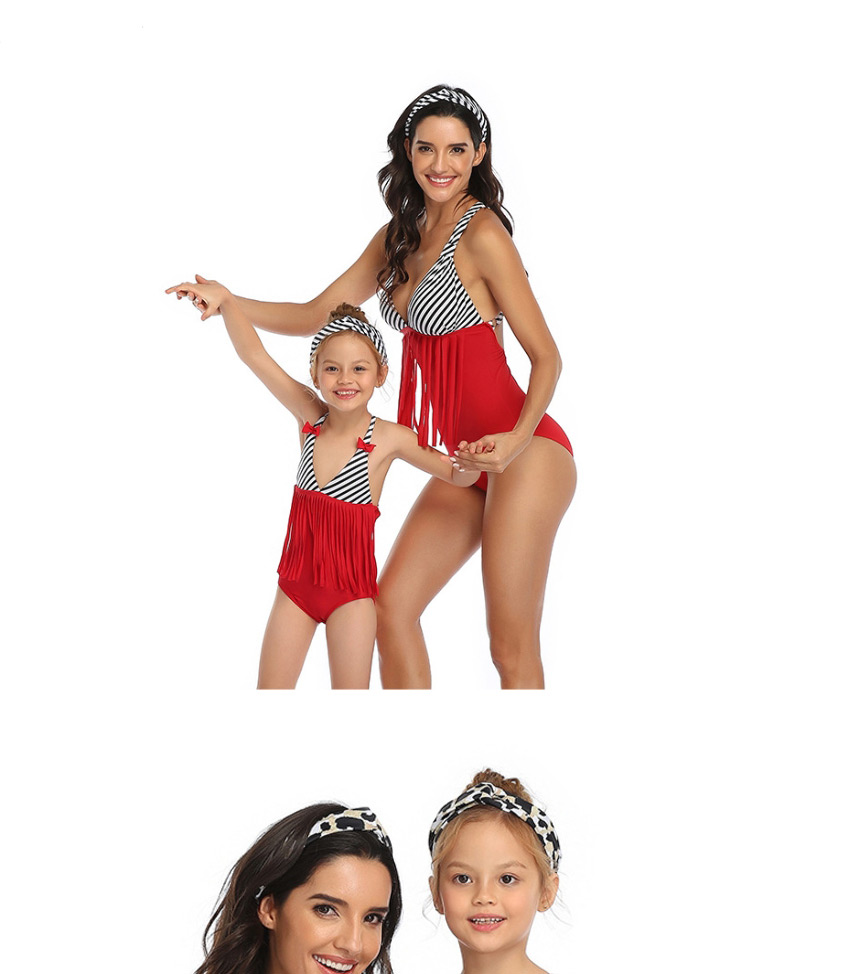 Fashion Red Contrast Stitching Fringed Parent-child One-piece Swimsuit For Children,Kids Swimwear