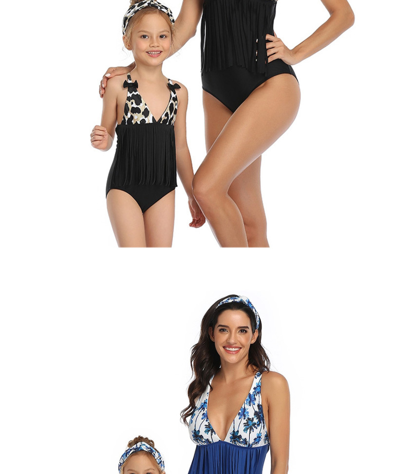 Fashion Royal Blue Contrast Stitching Fringed Parent-child One-piece Swimsuit For Children,Kids Swimwear