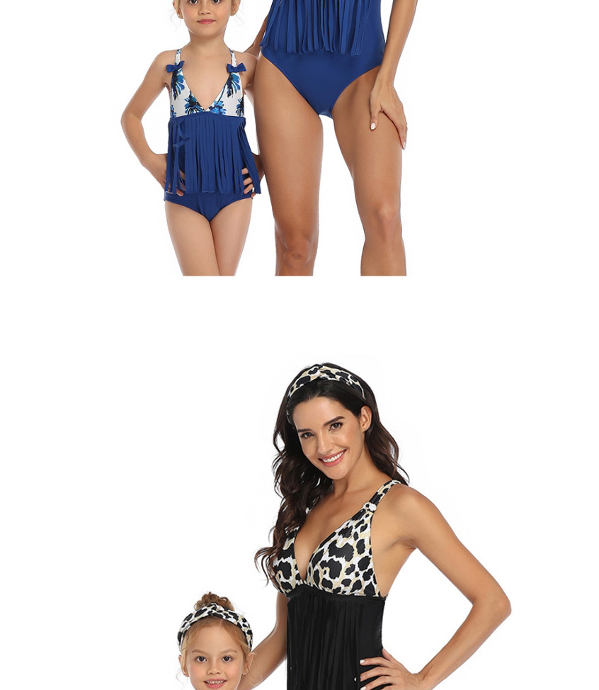 Fashion Royal Blue Contrast Stitching Fringed Parent-child One-piece Swimsuit For Children,Kids Swimwear