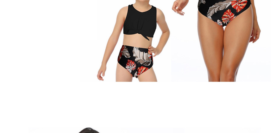 Fashion Black Hollow Ruffle Fringe High Waist Bikini Adult,Kids Swimwear