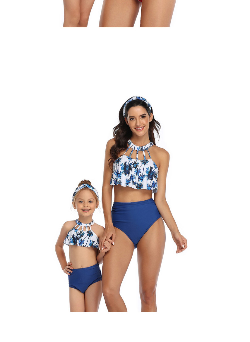 Fashion Blue Ball Hollow Ruffle Parent-child Bikini Adult,Kids Swimwear