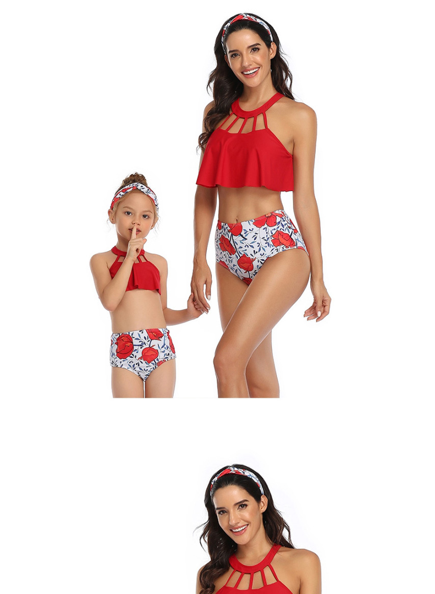 Fashion Red Hollow Hollow Ruffle Parent-child Bikini Adult,Kids Swimwear