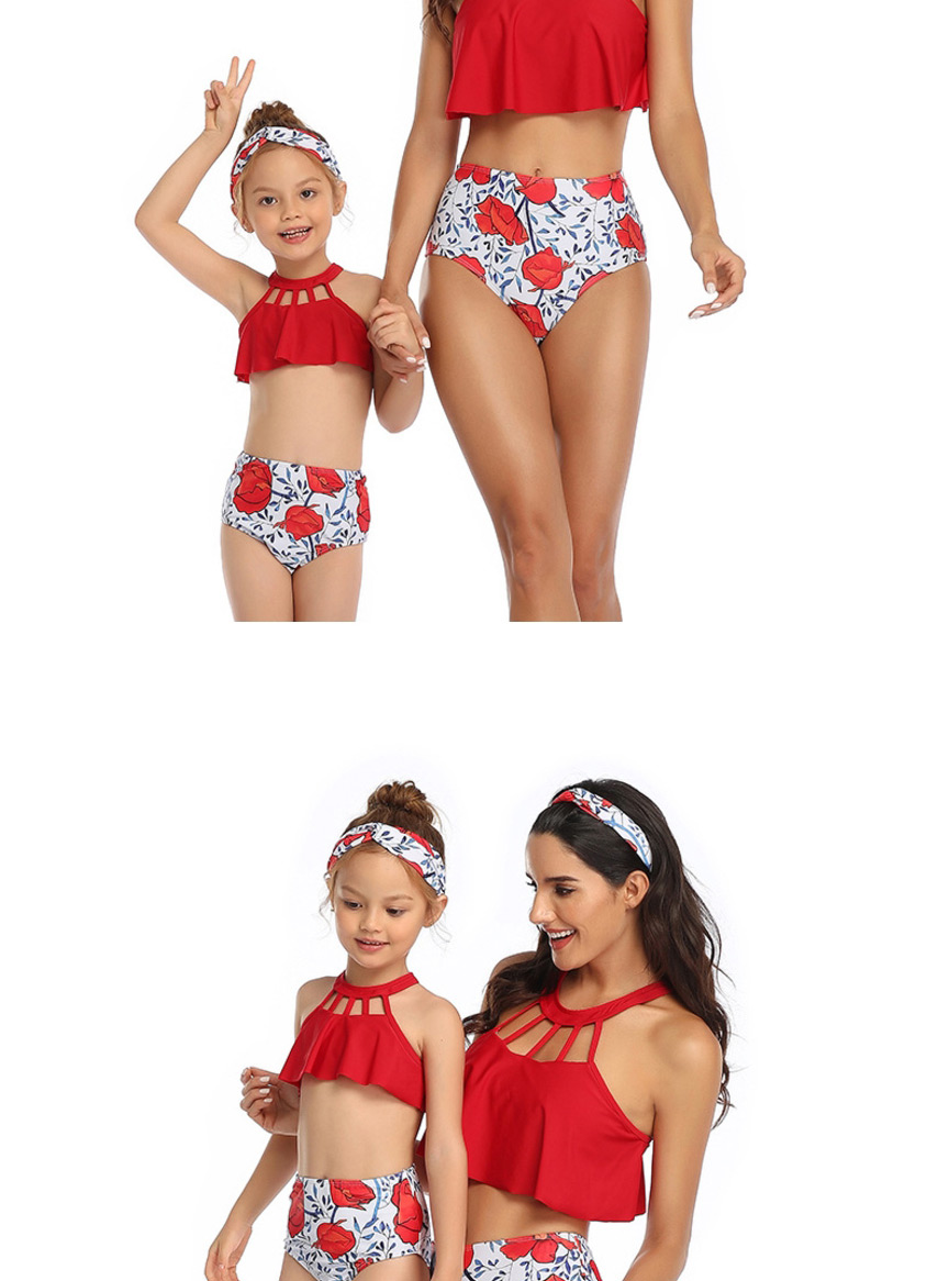 Fashion Red Hollow Hollow Lotus Leaf Parent-child Bikini Children,Kids Swimwear