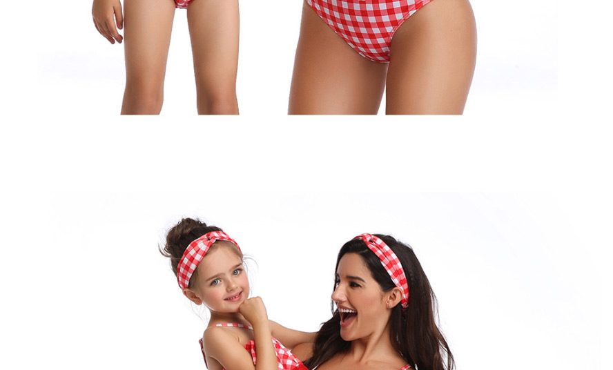 Fashion Red Grid Check Print Ruffle Fringe Fringe Bikini Children,Kids Swimwear