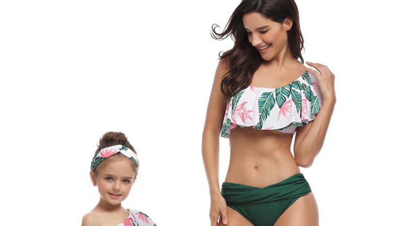 Fashion Green Foliage Print Flash Bikini Children,Kids Swimwear