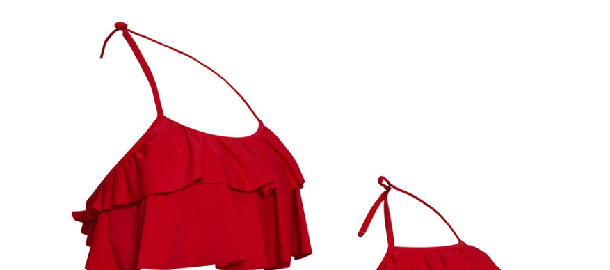 Fashion Red Lotus Leaf Printed High Waist Parent-child Bikini Adult,Swimwear Sets