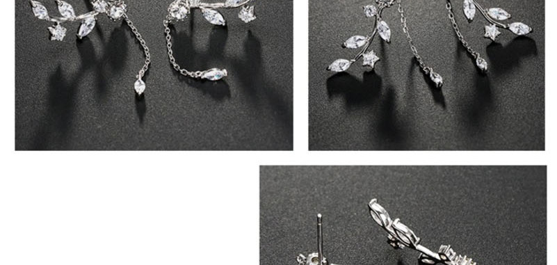 Fashion Silver Leaf  Silver Micro Set Zircon Stud Earrings,Drop Earrings
